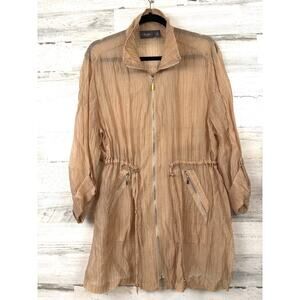 Chicos Travelers Collection Womens XL Beige Full Zip Semi Sheer Jacket Overcoat